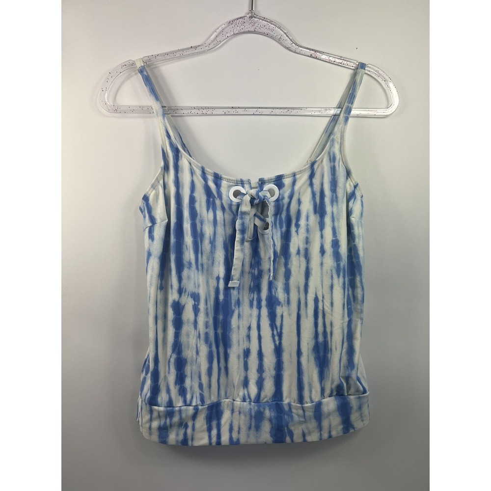 Michael Kors Tankini Women's Sz XS Blue/White Waist Band Adj. Straps Lace Tie‎